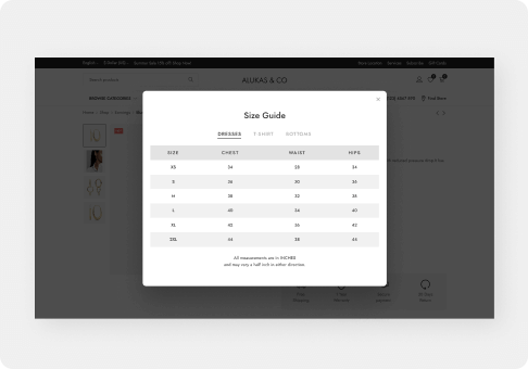 Size guide Popup and Page